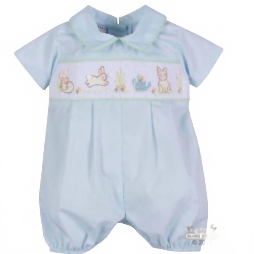 NEW LE' ZA ME baby boy's blake bunny romper in blue